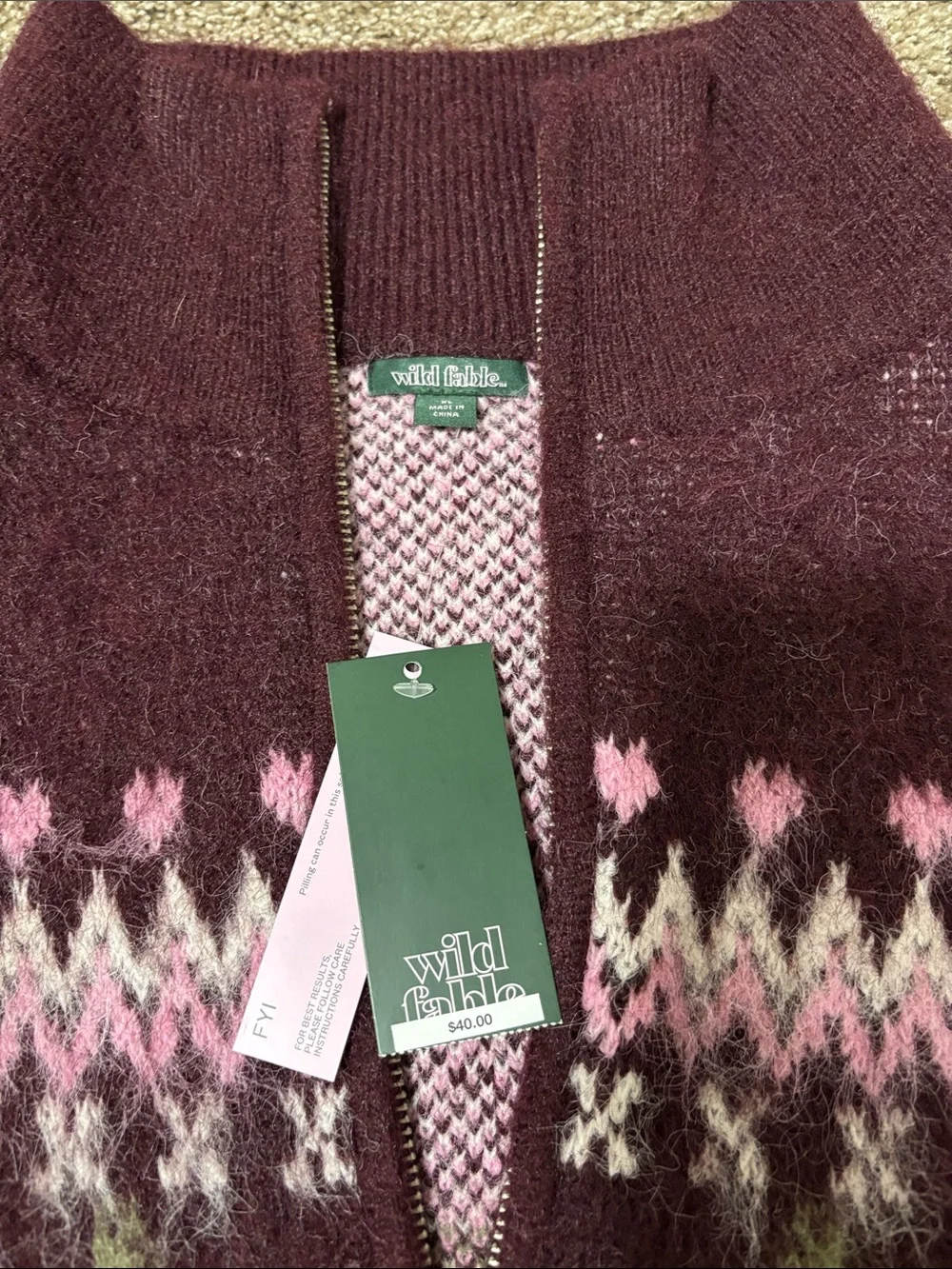 Women’s Burgundy Full-Zip Sweater